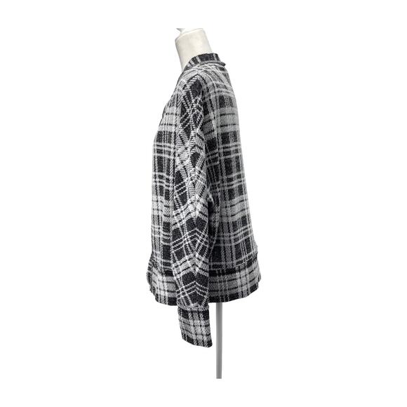 Peyton Jensen Black White Plaid Open Front Cardigan Sweater Women’s Medium - Picture 2 of 16